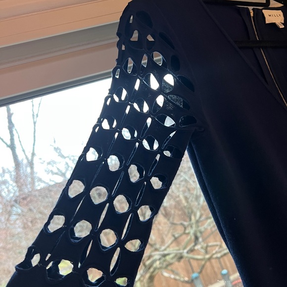 MILLY Navy Lattice Elbow Sleeve Dress - Picture 4 of 11